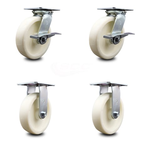 8 Inch Nylon Caster Set With Ball Bearing 2 Brakes And 2 Rigid